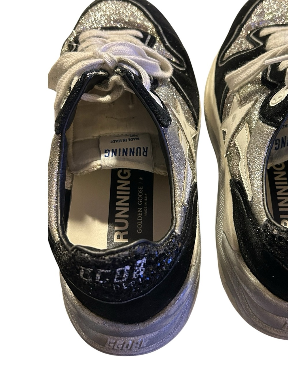 Golden Goose Running Sneakers BLK/SIL Glitter Lived-In/Distressed Luxe Sz 38 / 8 - Picture 14 of 16